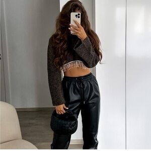 Zara Dark Gray Jewel Crystal Fringe sweater